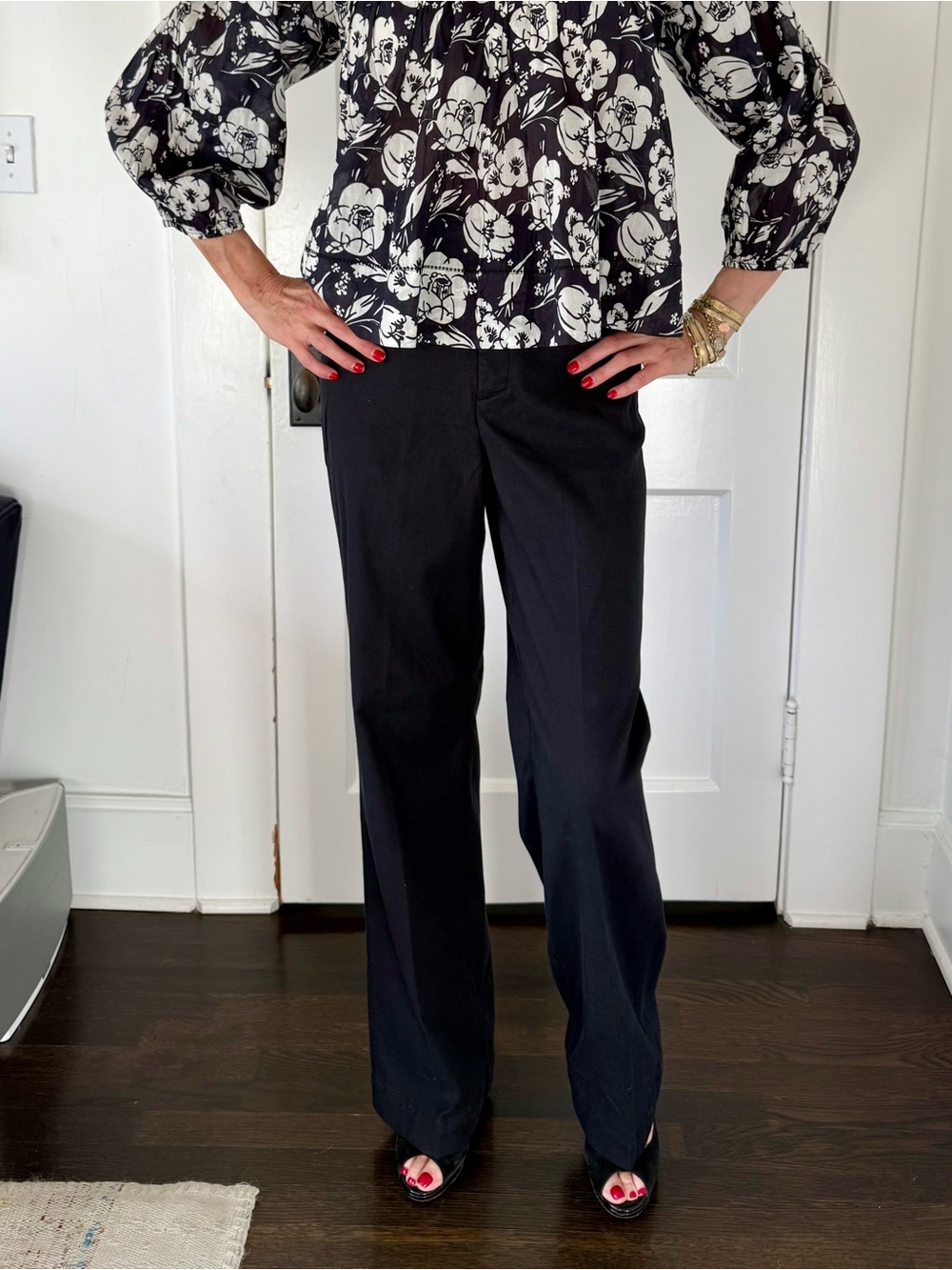 SPANX Black Wide Leg Pants with Black & White Floral Top